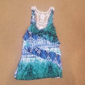 Green, blue and white tank top